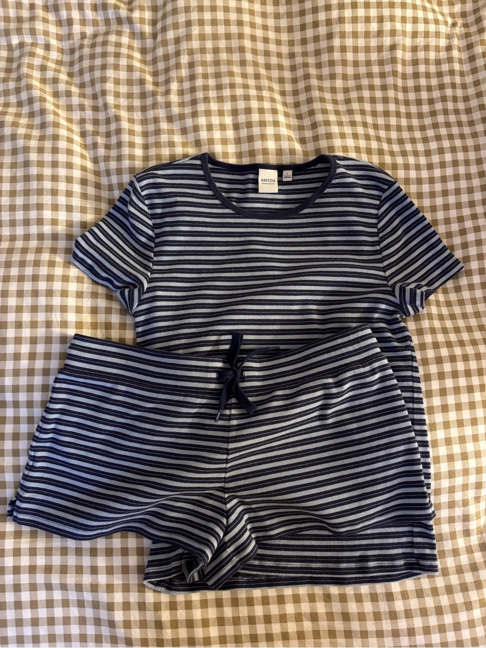 Aritzia Navy & Light Blue Striped Short Set